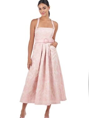 Pink Halter Midi Dress with Belt